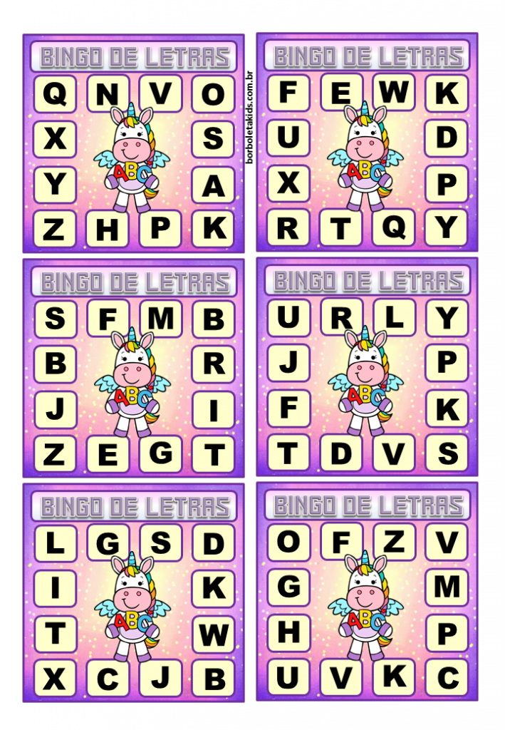 BINGO INFANTIL LETRAS 4 CARTELAS - Loja Vale Lar