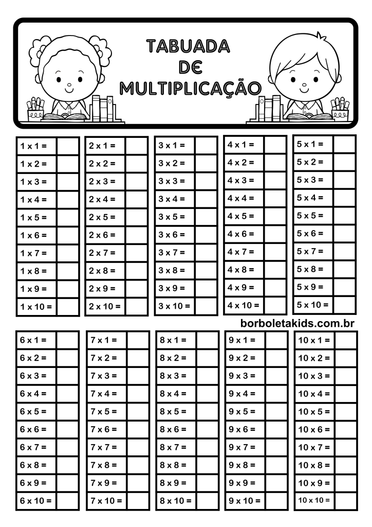 Tabuada de Multiplicacao para Imprimir